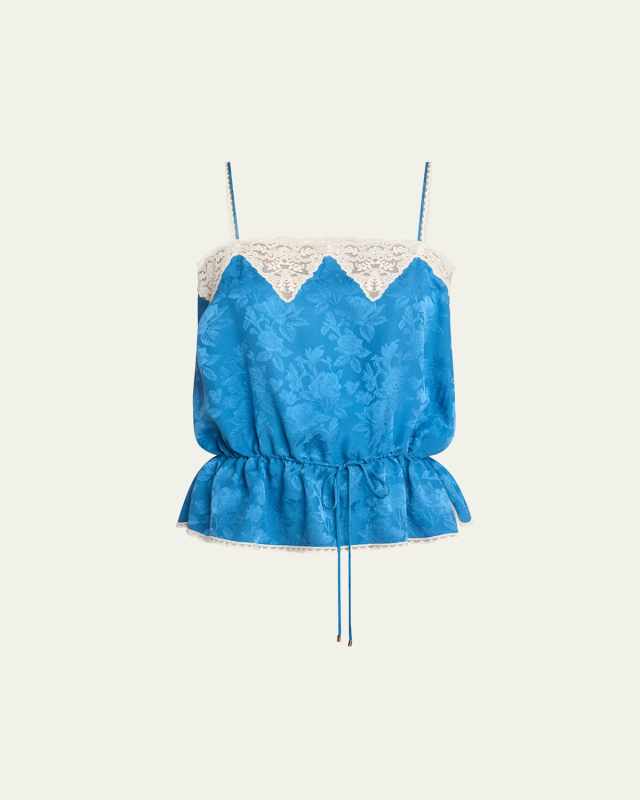 Lace-Trim Floral Silk Jacquard Camisole Top